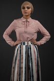 SALE Formal Pink Blouse | Lace & Pearls on the Shoulders - E-Modesta