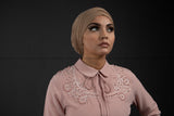 SALE Formal Pink Blouse | Lace & Pearls on the Shoulders - E-Modesta