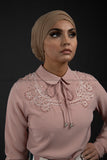 SALE Formal Pink Blouse | Lace & Pearls on the Shoulders - E-Modesta